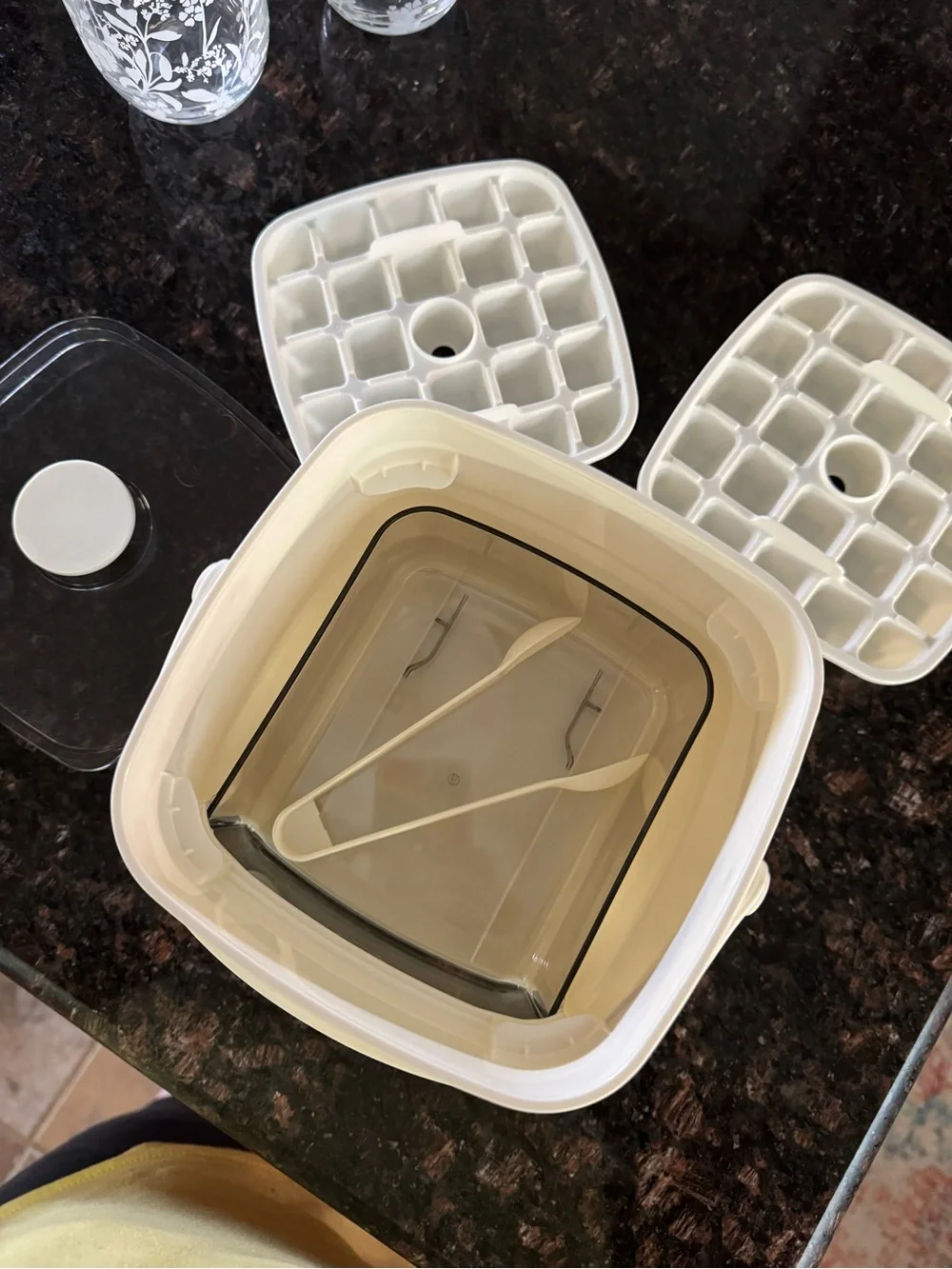 Press Ice Cube Maker Bin Set with Easy Release & Tongs - Off-White